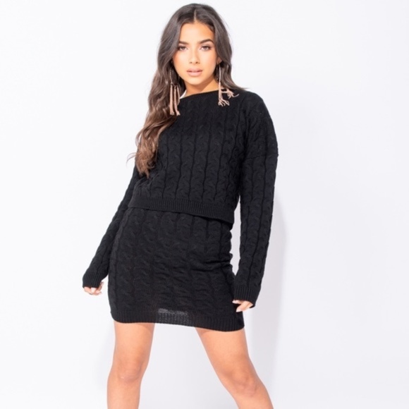 Aliana Black Cable Knit Sweater & Skirt Set - Picture 5 of 8